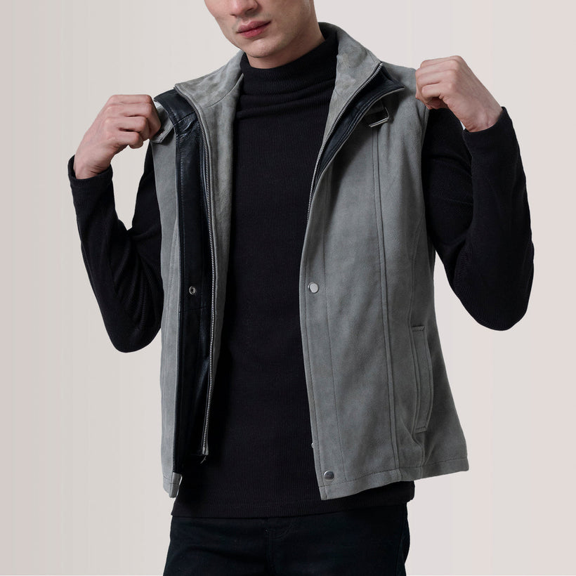 zane-grey-suede-vest — Black