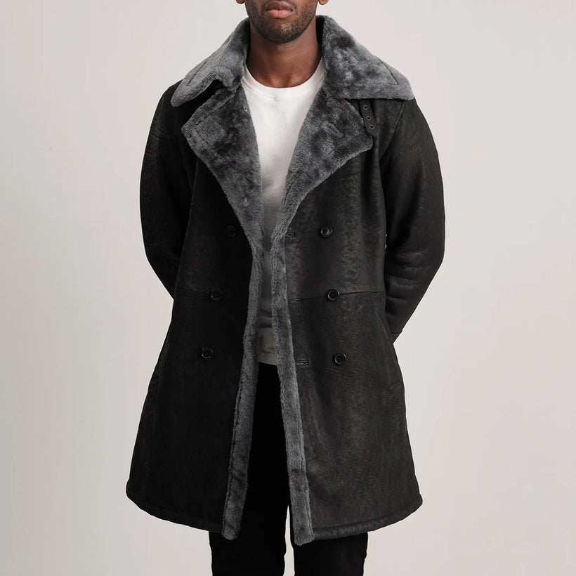 Charles Brown Suede Leather Shearling Double-Breasted Coat