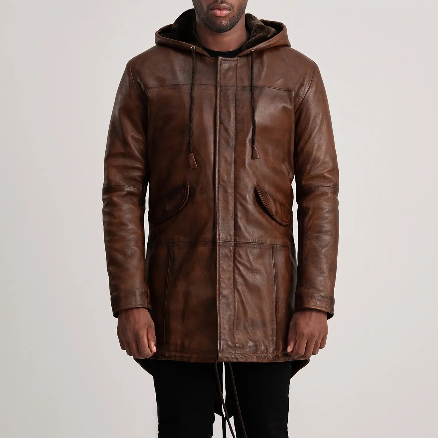 Delvin Distressed Brown Leather Parka - image 4