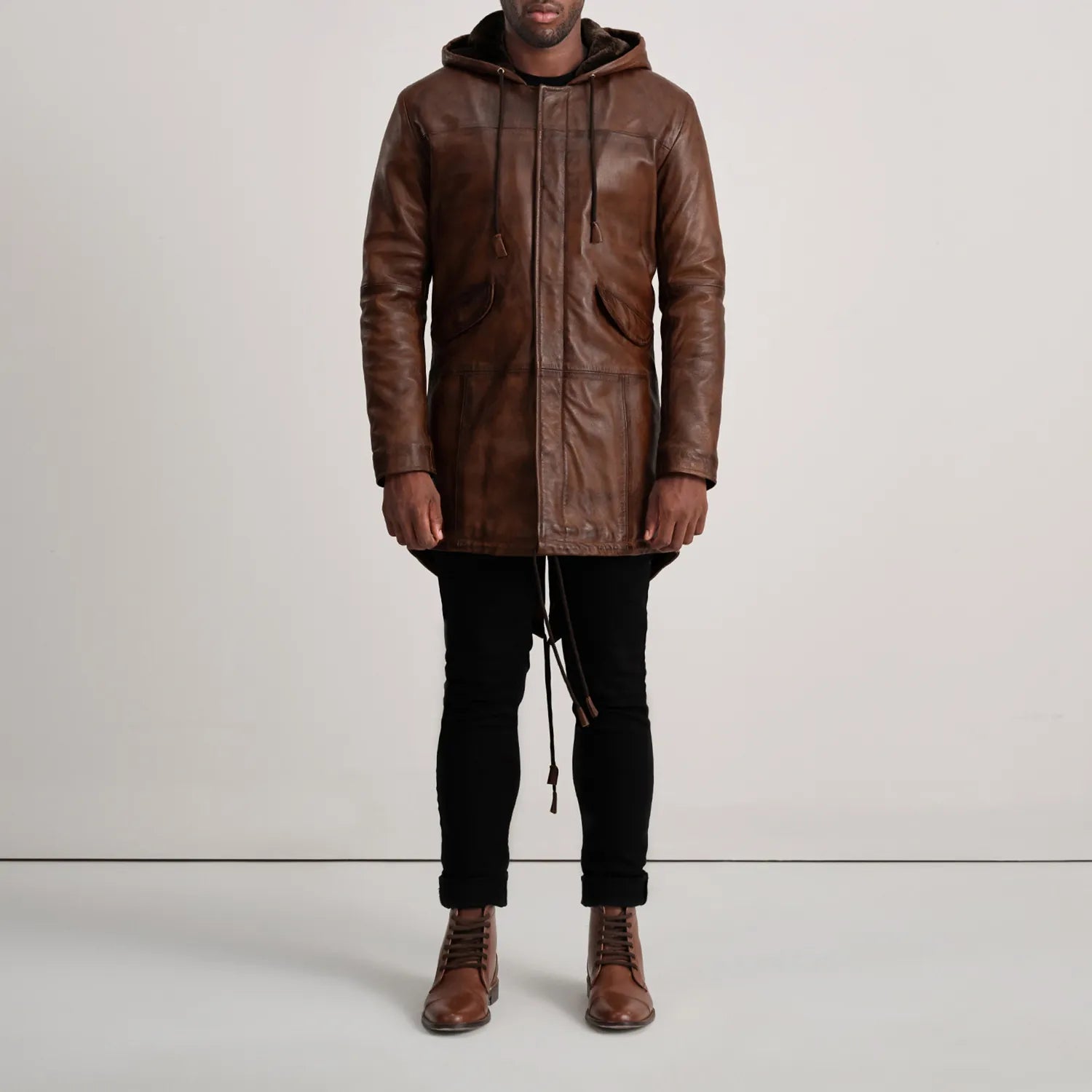 Delvin Distressed Brown Leather Parka - image 3