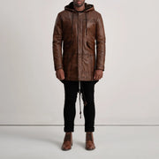 Delvin Distressed Brown Leather Parka - image 3