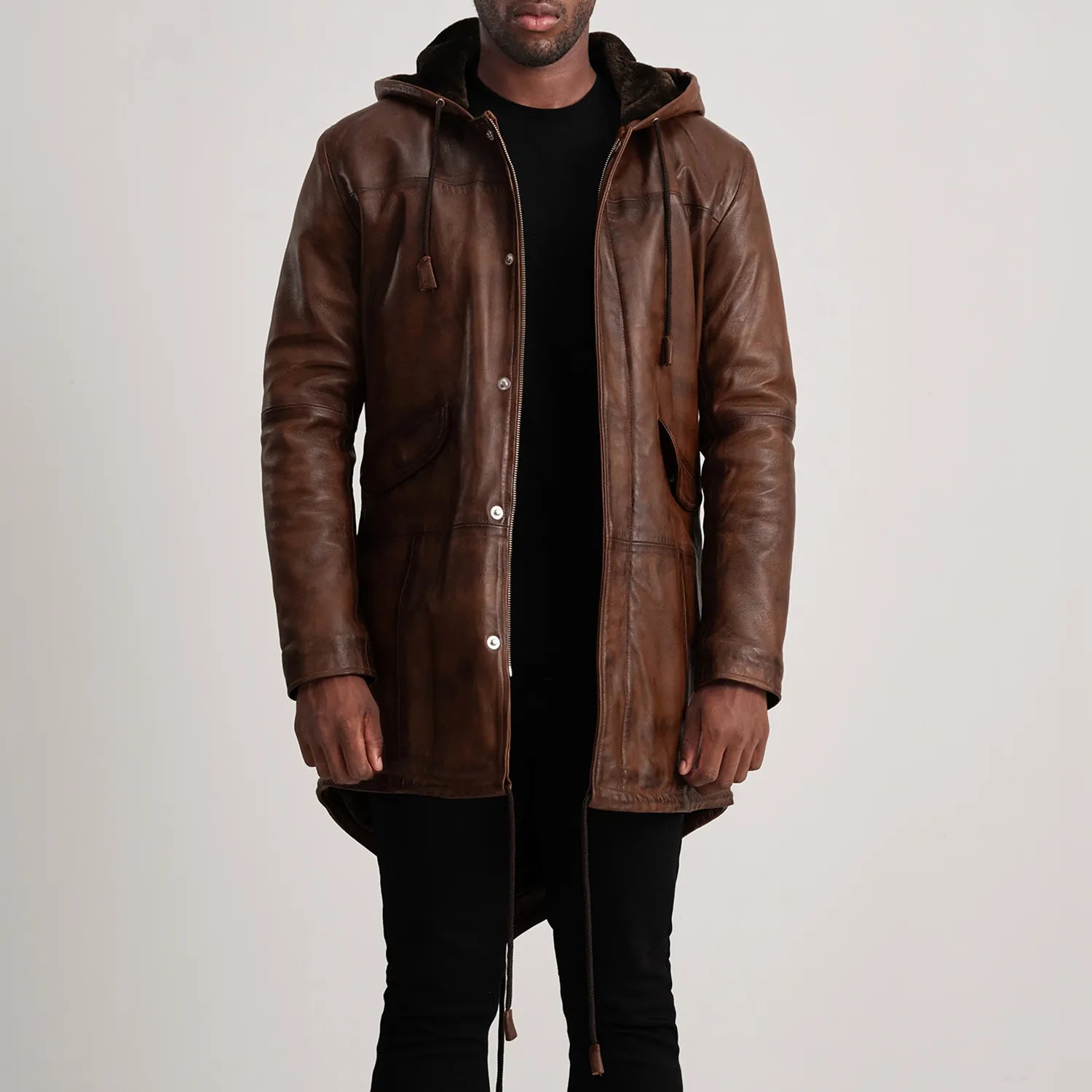 Delvin Distressed Brown Leather Parka - image 1