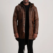 Delvin Distressed Brown Leather Parka - image 1