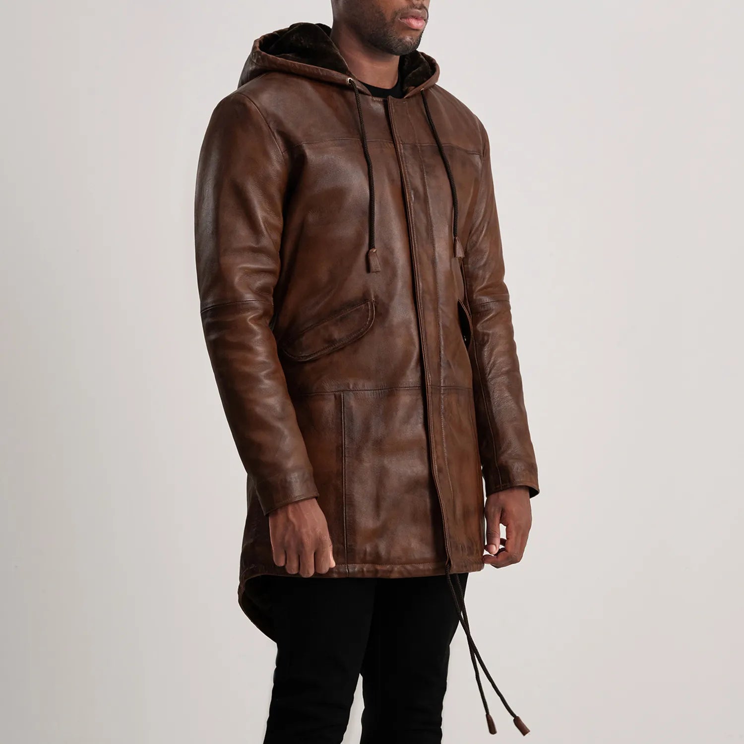 Delvin Distressed Brown Leather Parka - image 2