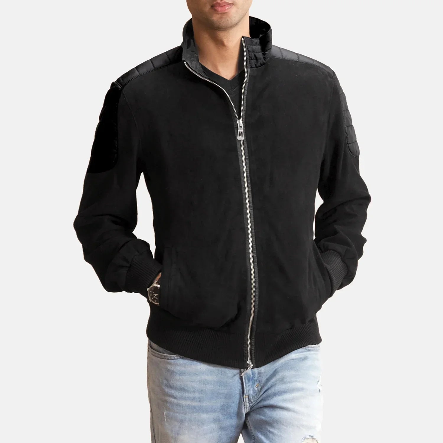 Ethan Hybrid Suede Bomber Jacket