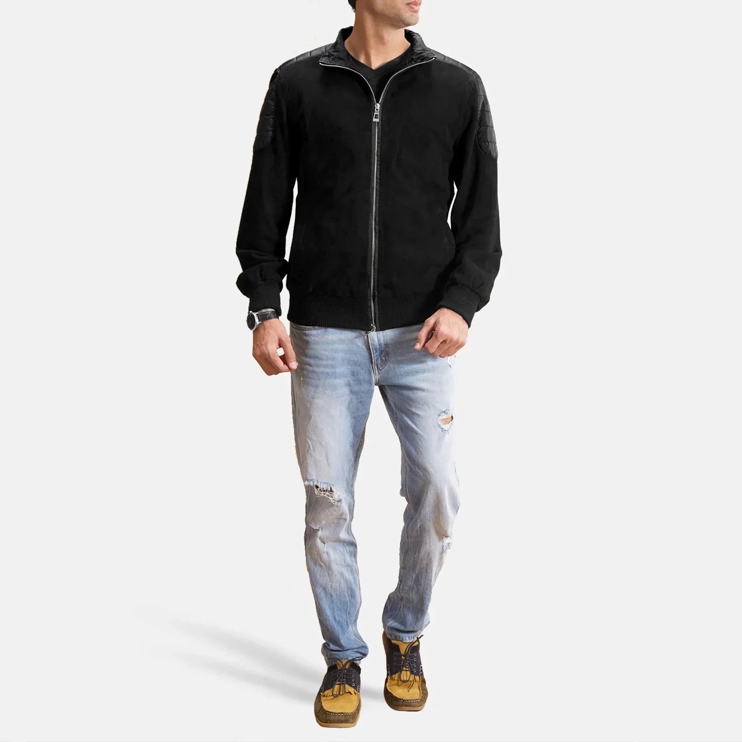 Ethan Hybrid Suede Bomber Jacket