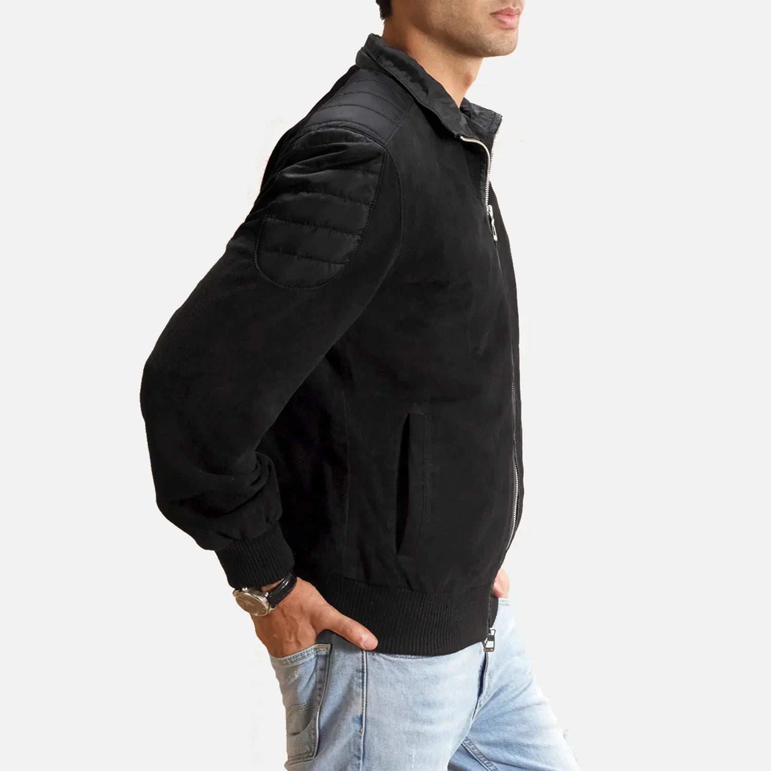 Ethan Hybrid Suede Bomber Jacket