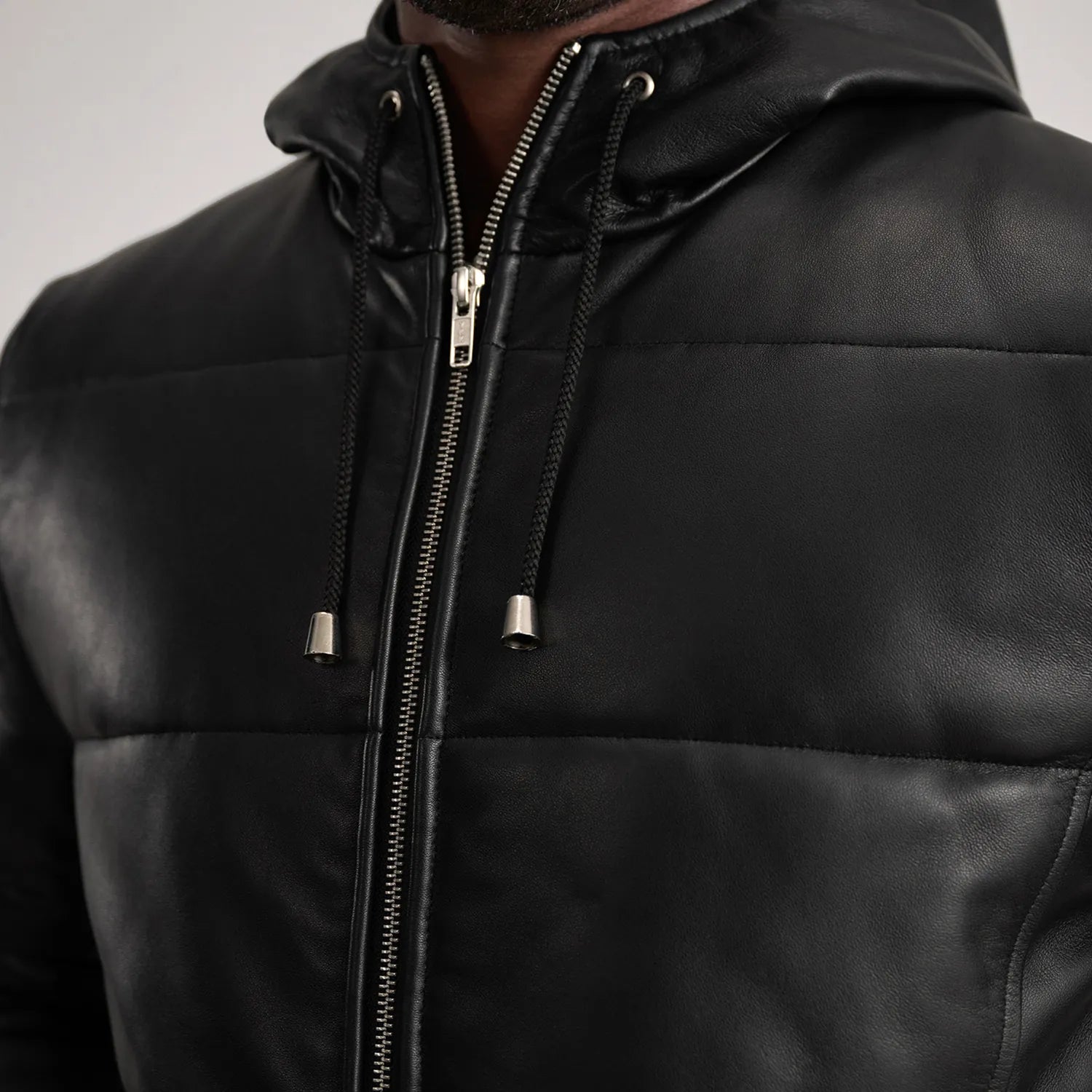 Floyd Black Hooded Leather Puffer Coat - image 6