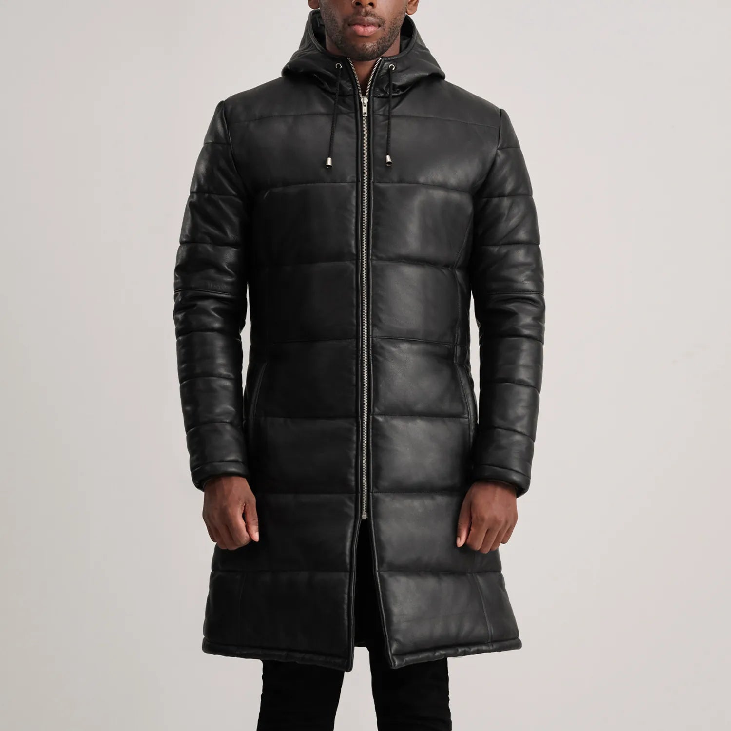 Floyd Black Hooded Leather Puffer Coat - image 4