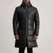 Floyd Black Hooded Leather Puffer Coat - image 4