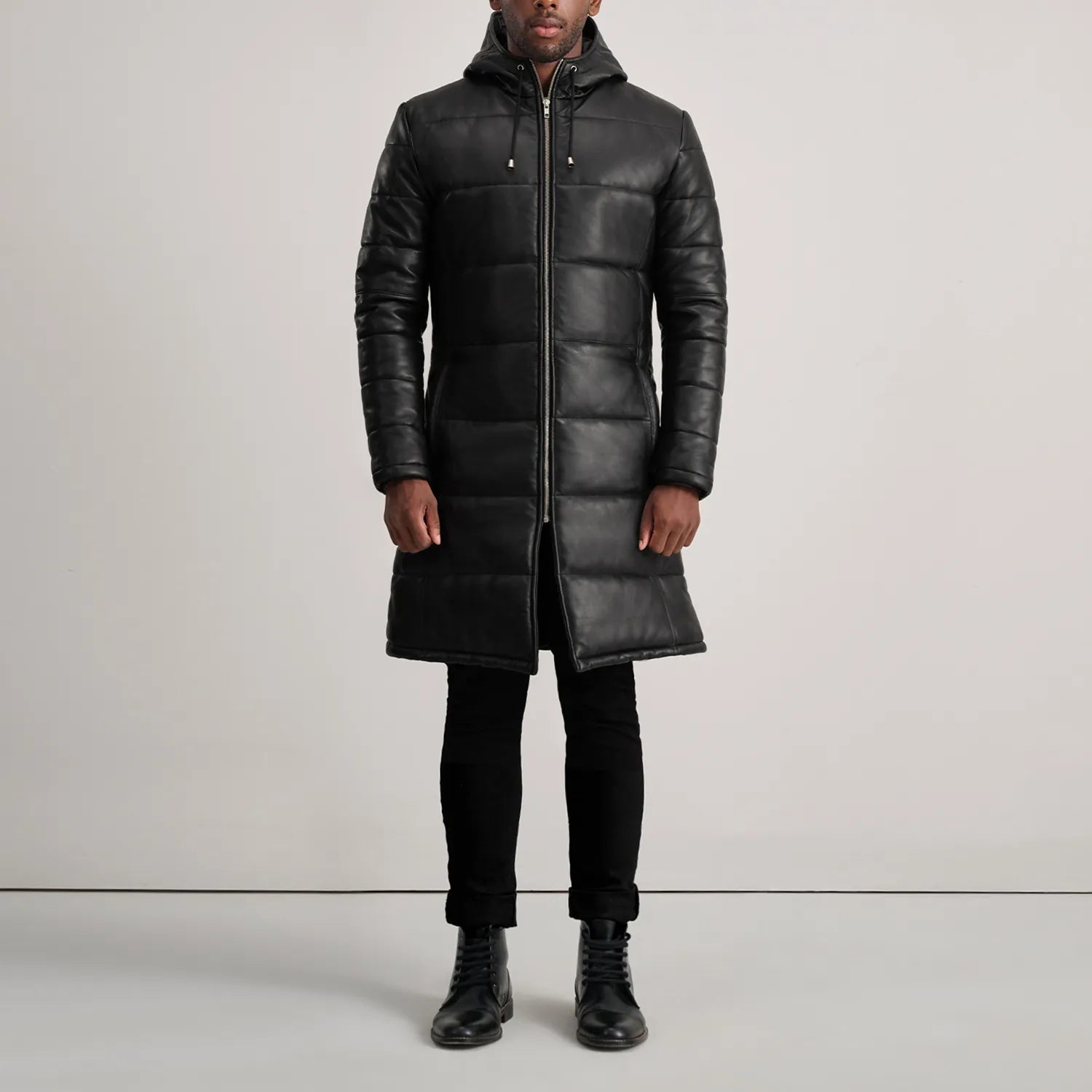Floyd Black Hooded Leather Puffer Coat - image 3