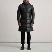 Floyd Black Hooded Leather Puffer Coat - image 3