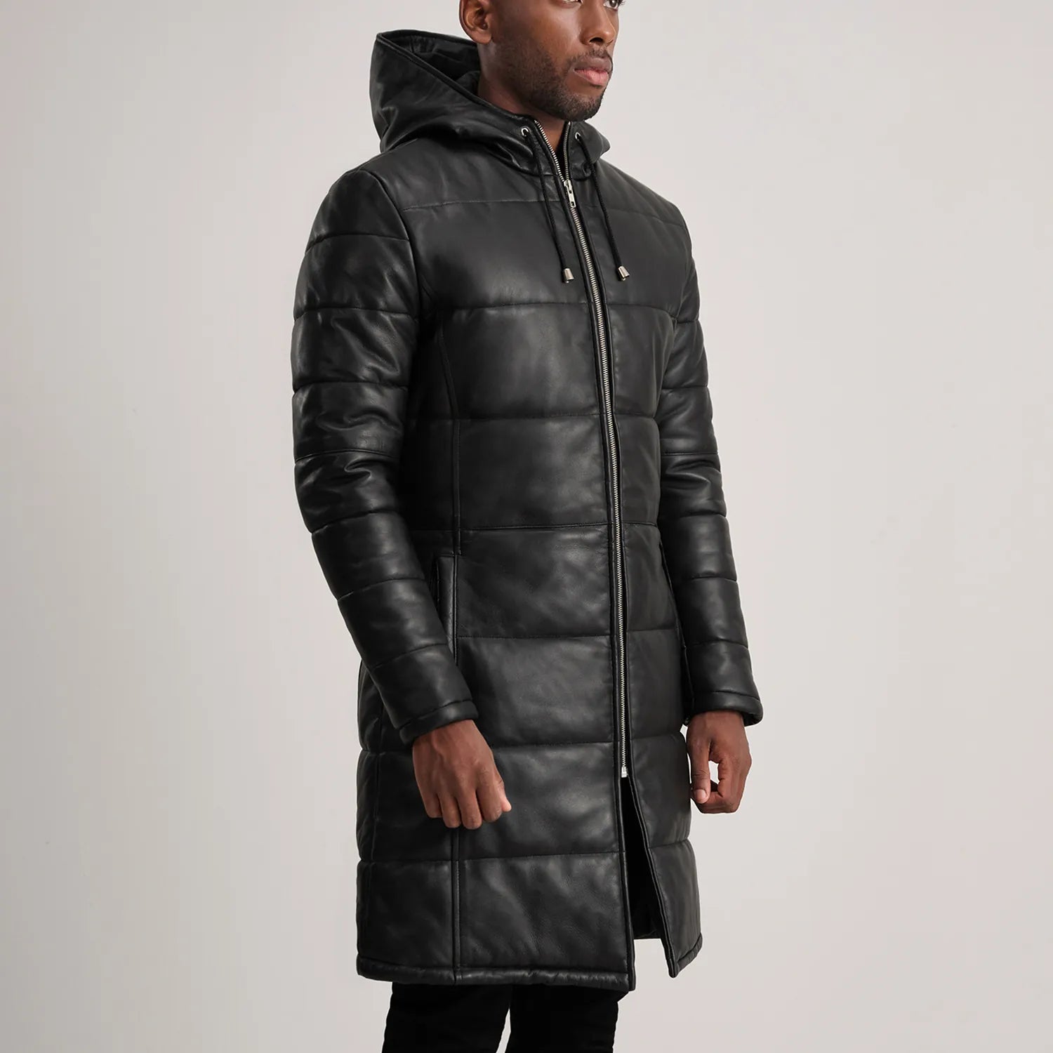 Floyd Black Hooded Leather Puffer Coat - image 2