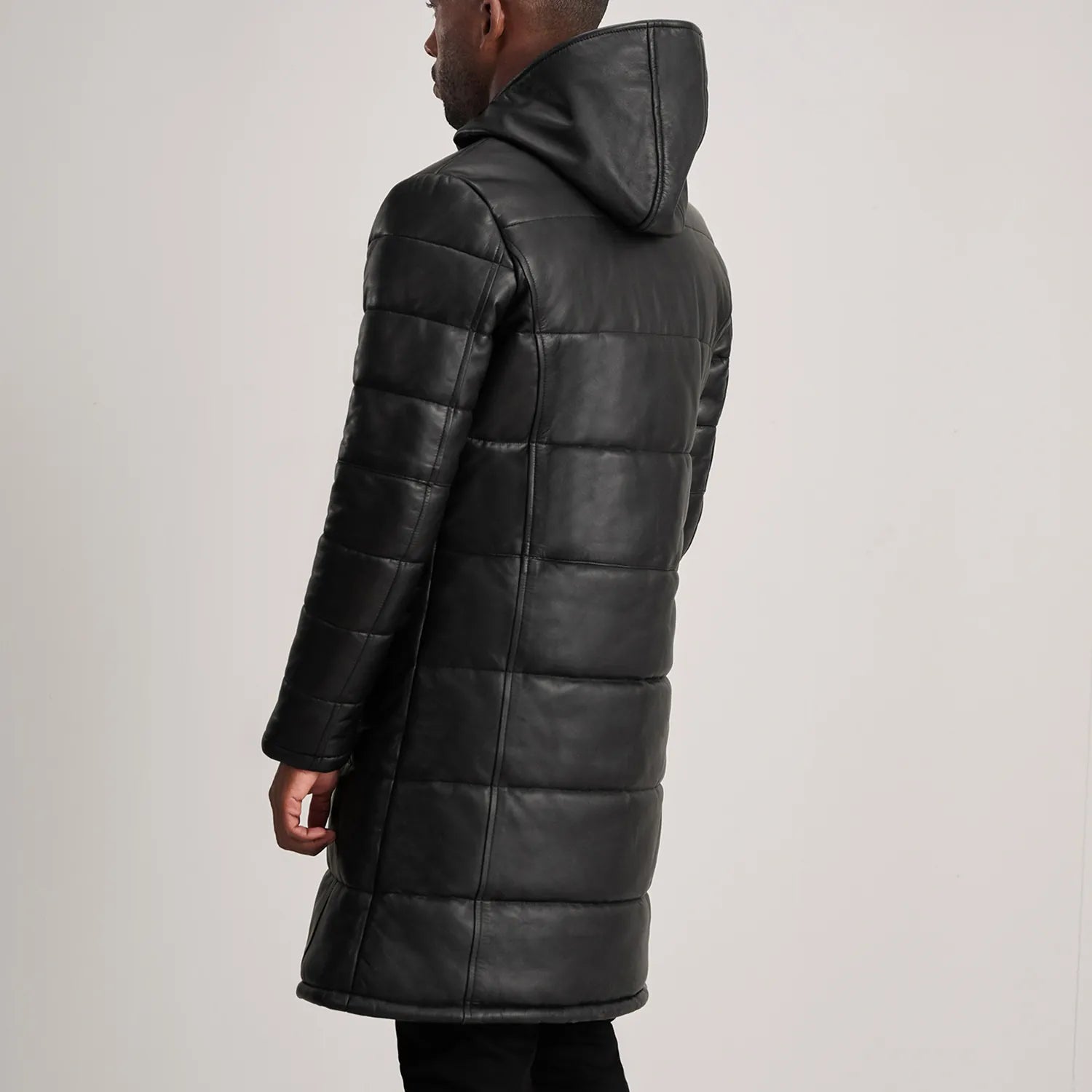 Floyd Black Hooded Leather Puffer Coat - image 5