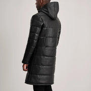 Floyd Black Hooded Leather Puffer Coat - image 5