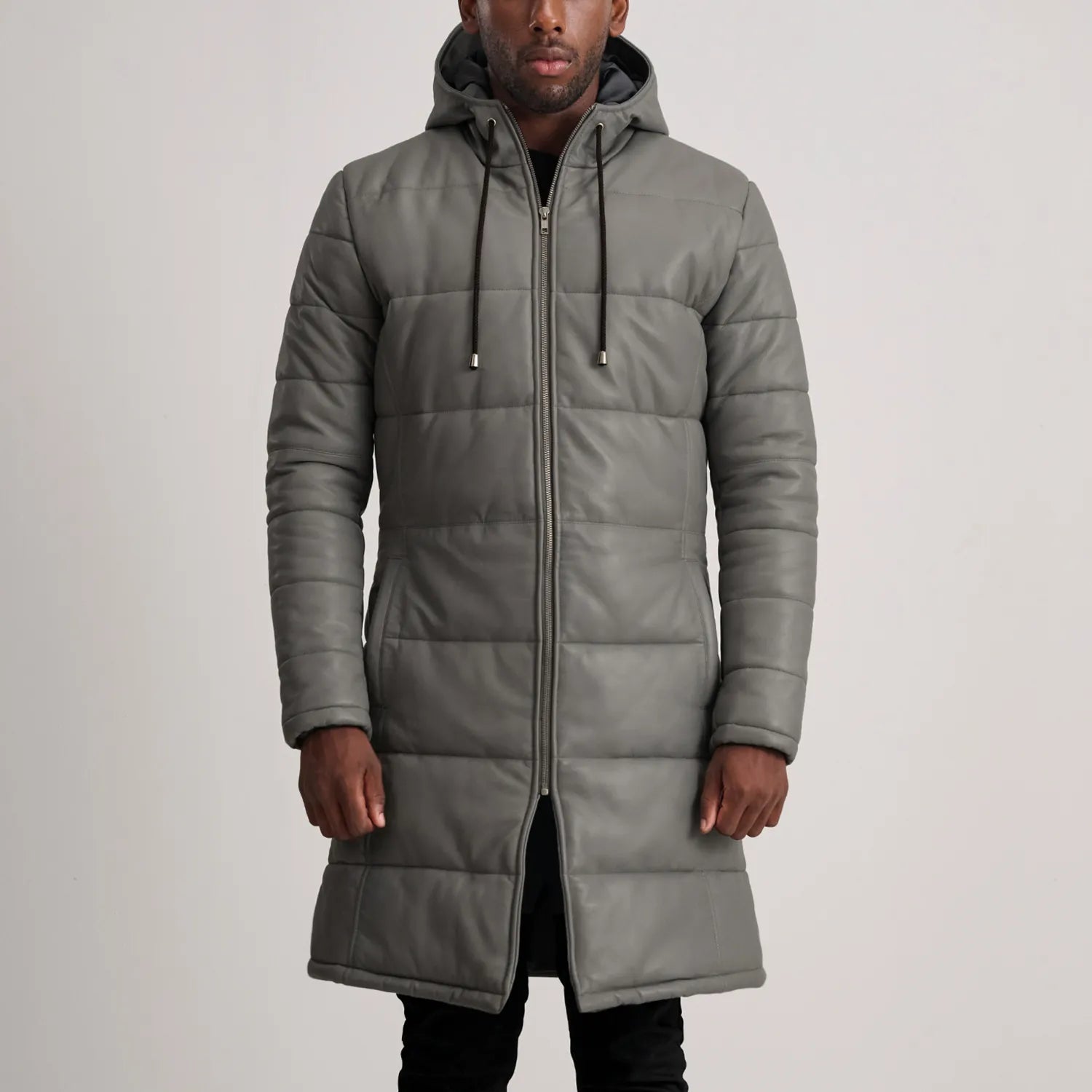 Floyd Grey Hooded Leather Puffer Coat - image 1