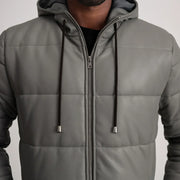 Floyd Grey Hooded Leather Puffer Coat - image 4