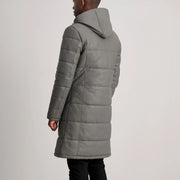 Floyd Grey Hooded Leather Puffer Coat - image 5