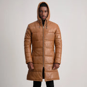 Floyd Tan Hooded Leather Puffer Coat - image 4