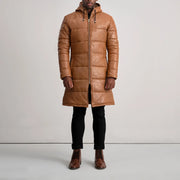 Floyd Tan Hooded Leather Puffer Coat - image 3