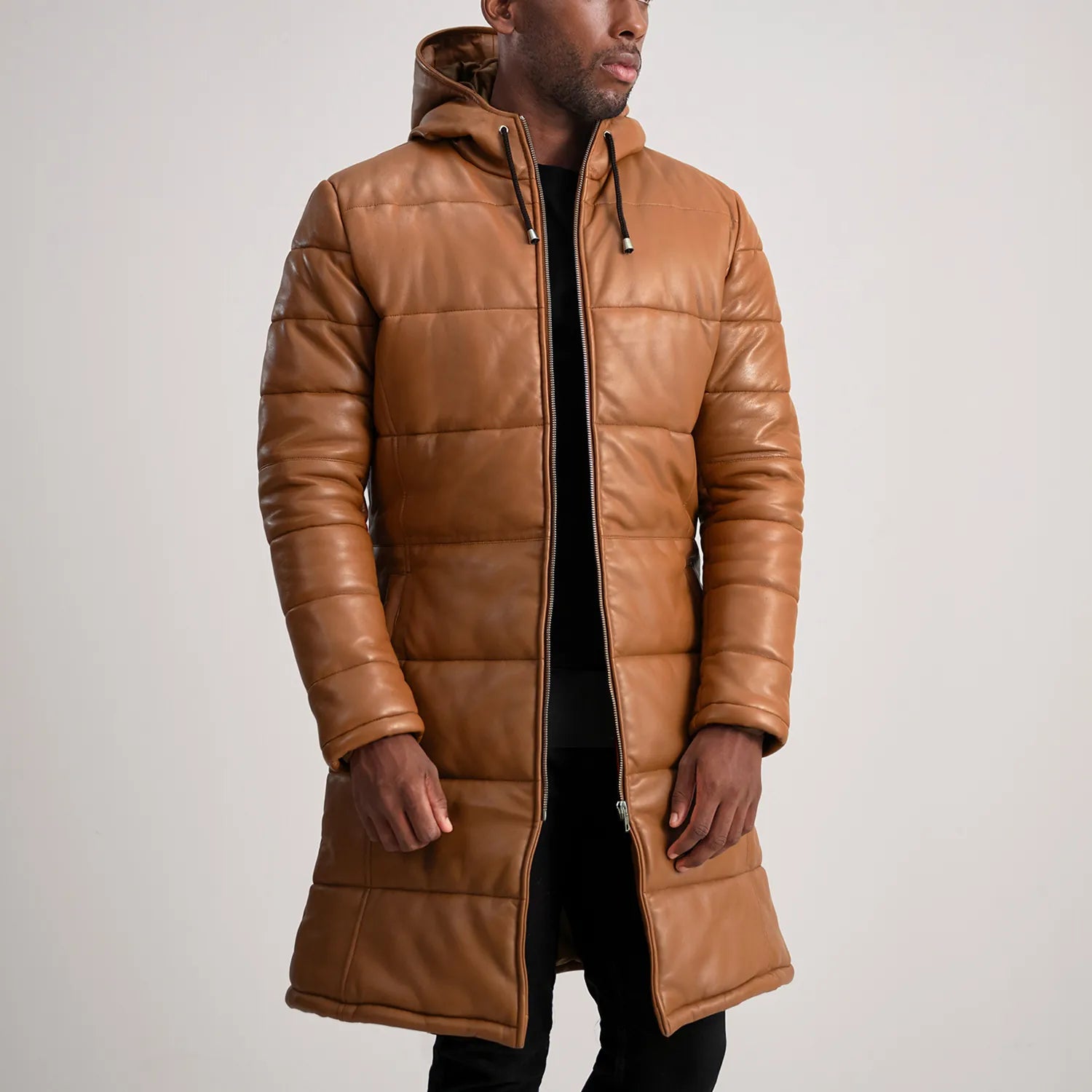 Floyd Tan Hooded Leather Puffer Coat - image 1