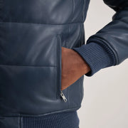 Lucas Blue Leather Puffer Bomber Jacket