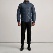 Lucas Blue Leather Puffer Bomber Jacket