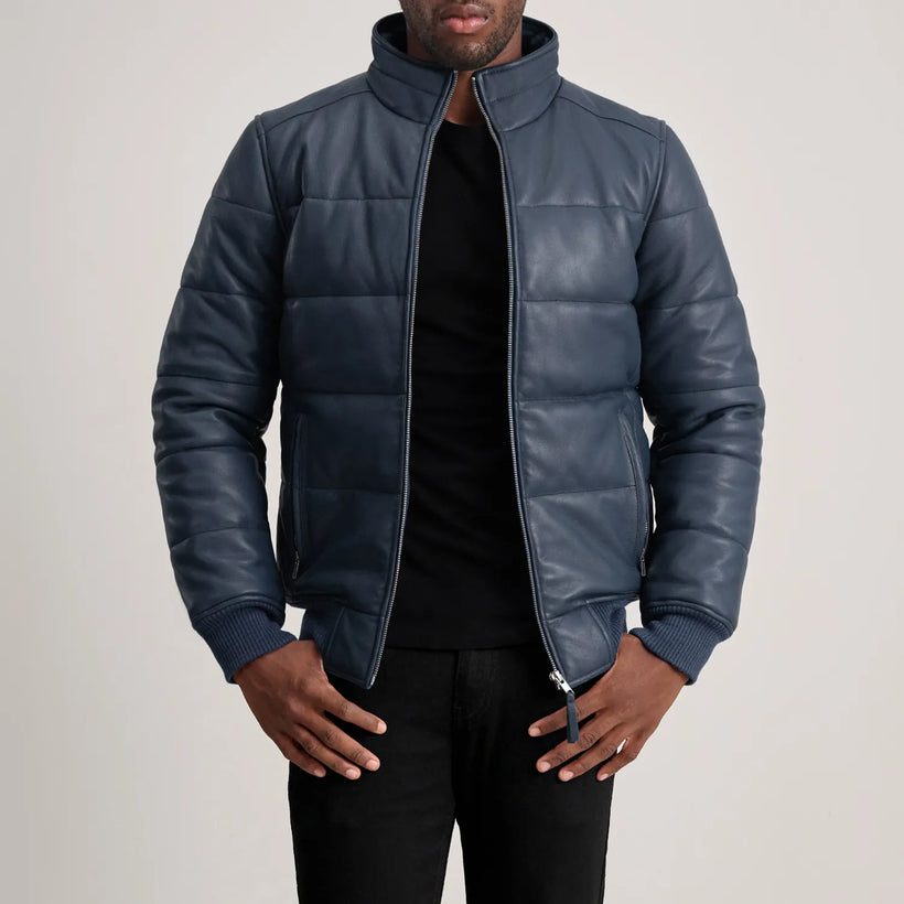 Lucas Black Leather Puffer Bomber Jacket