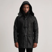 Nolan Distressed Black Leather Duffle Coat - image 4