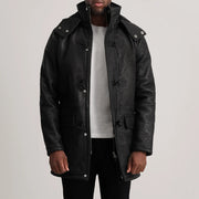Nolan Distressed Black Leather Duffle Coat - image 1