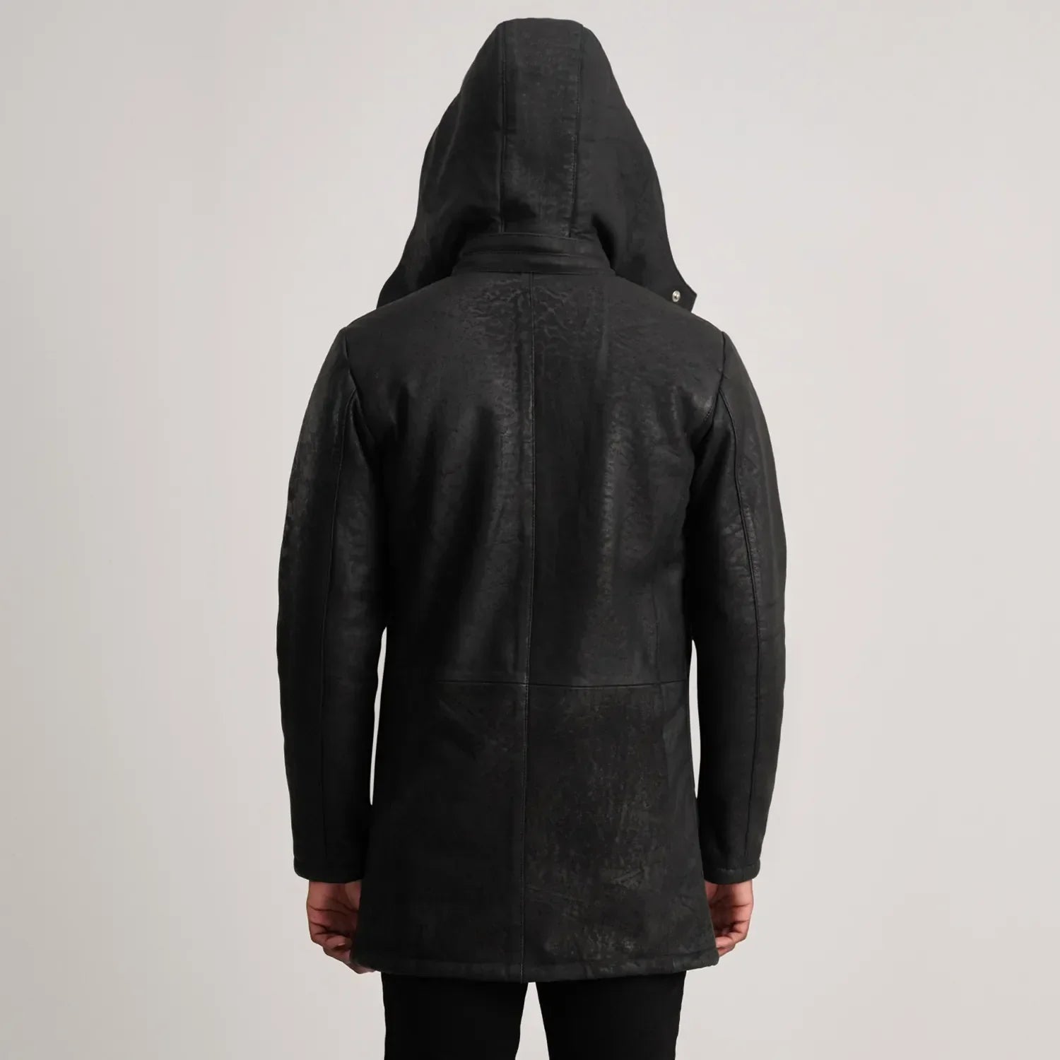 Nolan Distressed Black Leather Duffle Coat - image 5