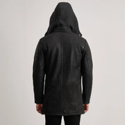 Nolan Distressed Black Leather Duffle Coat - image 5