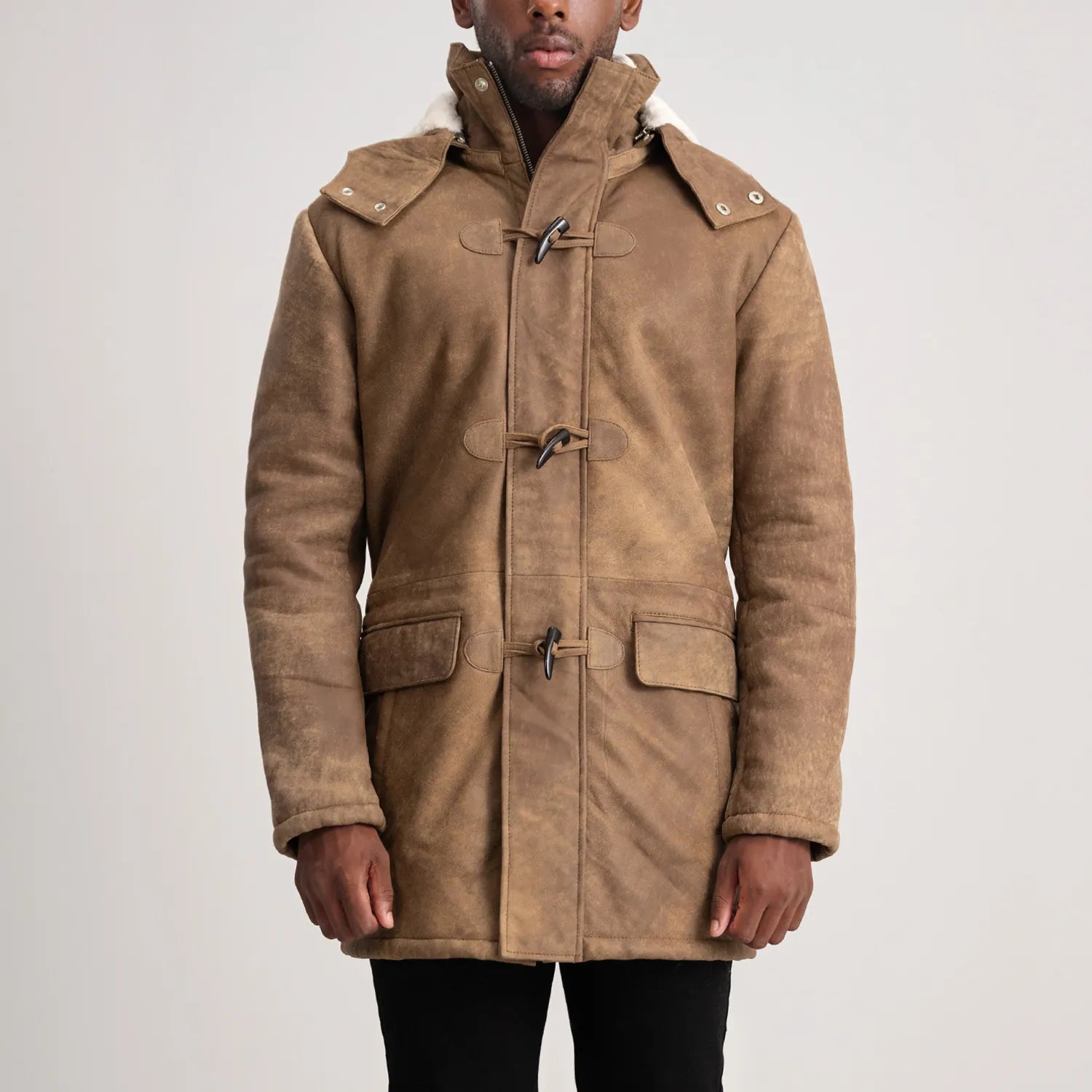 Nolan Distressed Brown Leather Duffle Coat - image 4