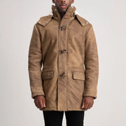 Nolan Distressed Brown Leather Duffle Coat - image 4