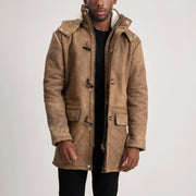 Nolan Distressed Brown Leather Duffle Coat - image 1