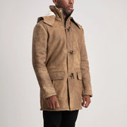 Nolan Distressed Brown Leather Duffle Coat - image 2