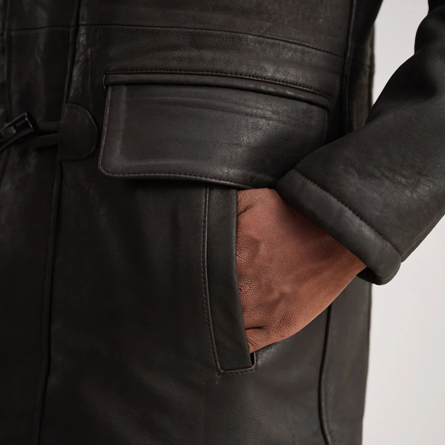 Nolan Tumbled Brown Leather Duffle Coat - image 6