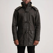 Nolan Tumbled Brown Leather Duffle Coat - image 1