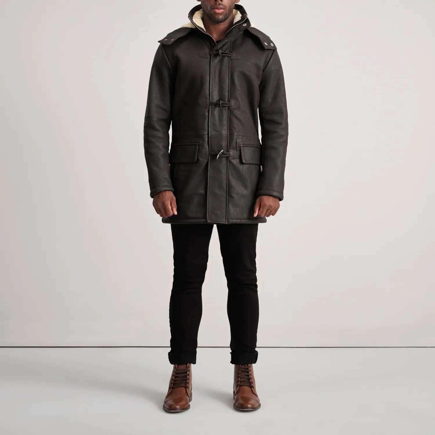 Nolan Tumbled Brown Leather Duffle Coat - image 3