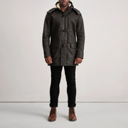 Nolan Tumbled Brown Leather Duffle Coat - image 3