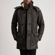 Nolan Tumbled Brown Leather Duffle Coat - image 4
