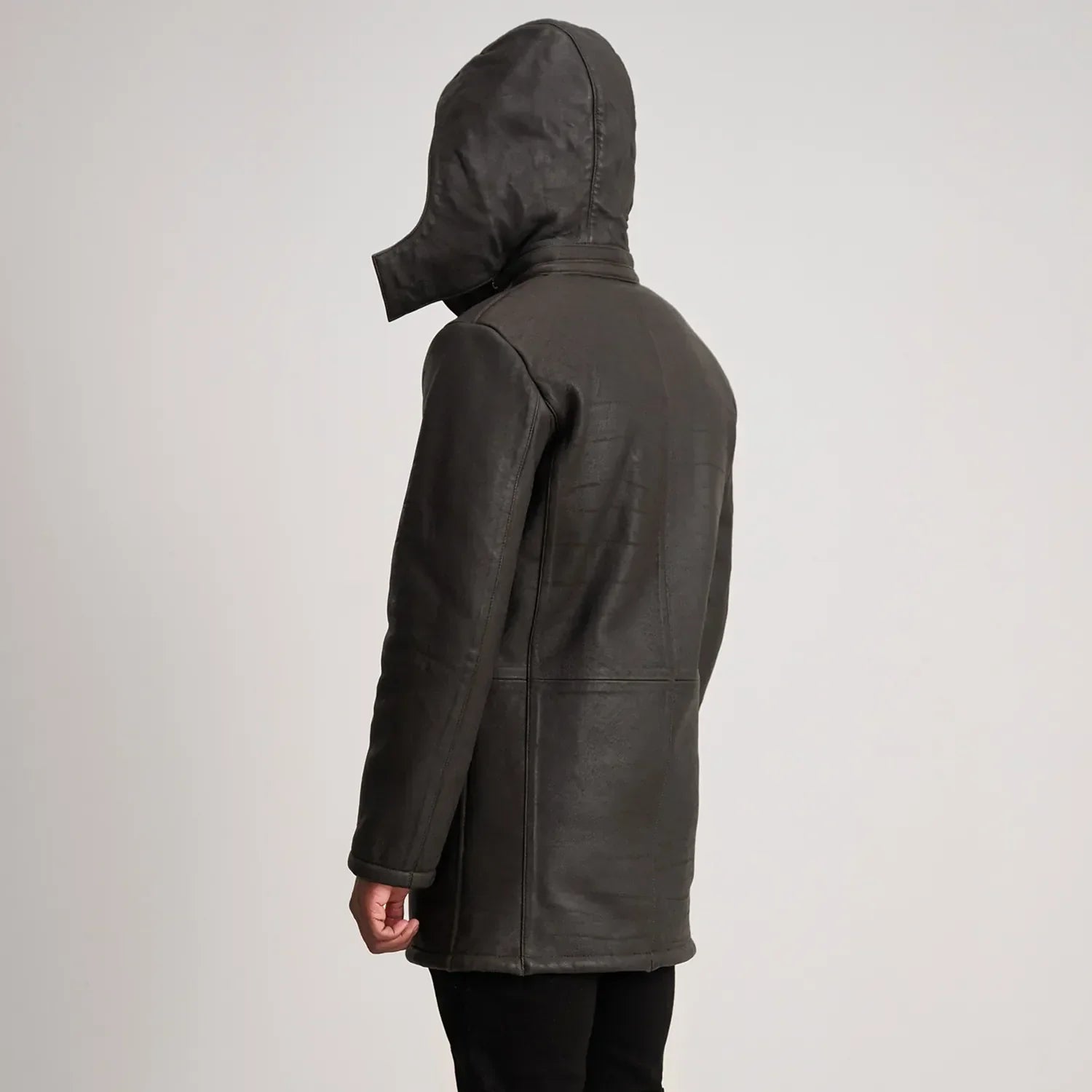 Nolan Tumbled Brown Leather Duffle Coat - image 5