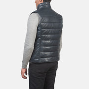 Reeves Blue Leather Puffer Vest