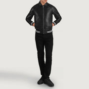 Walton Black Leather Varsity Jacket