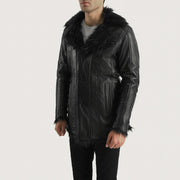 Furcliff Black Leather Coat