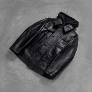 Moulder Hooded Black Leather Jacket