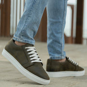 Orlaven Murphy Low Top Olive Pullup Leather Sneakers footwear image 8