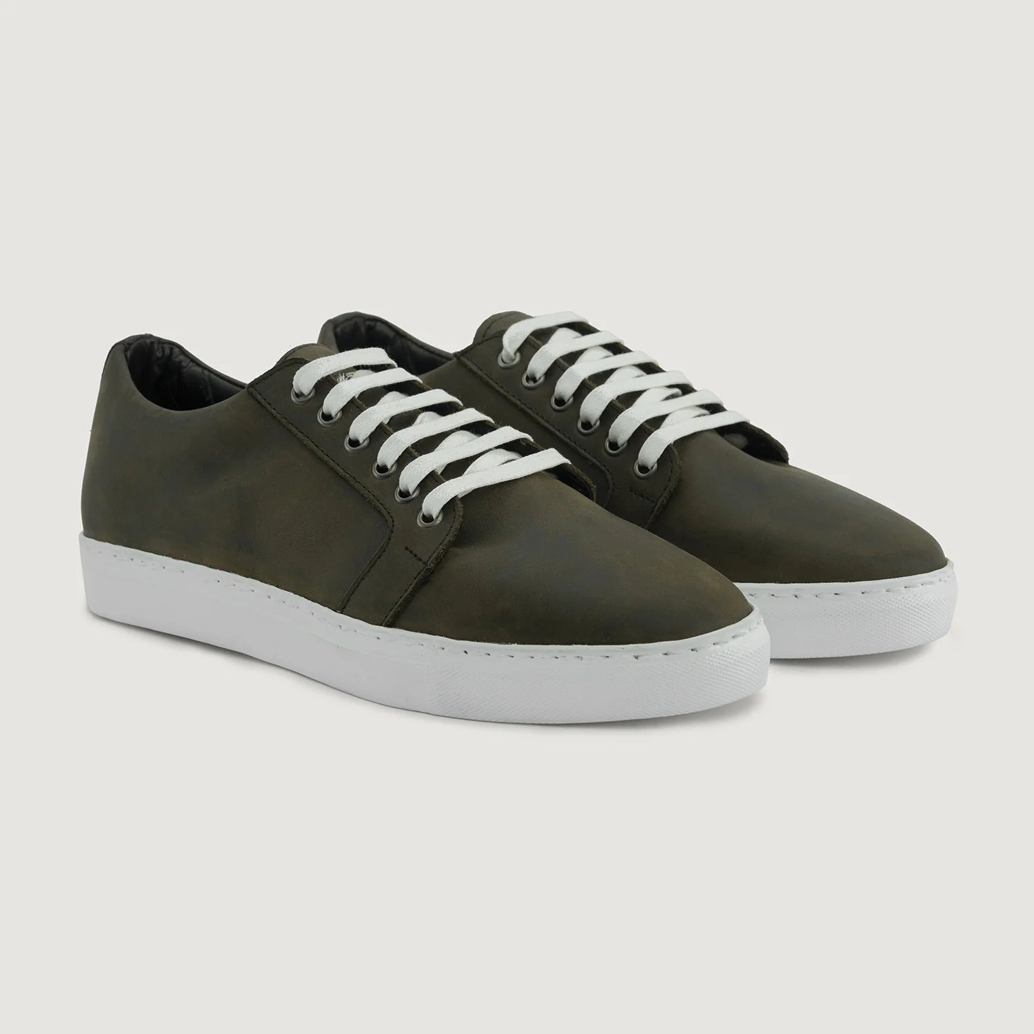 Orlaven Murphy Low Top Olive Pullup Leather Sneakers footwear image 1
