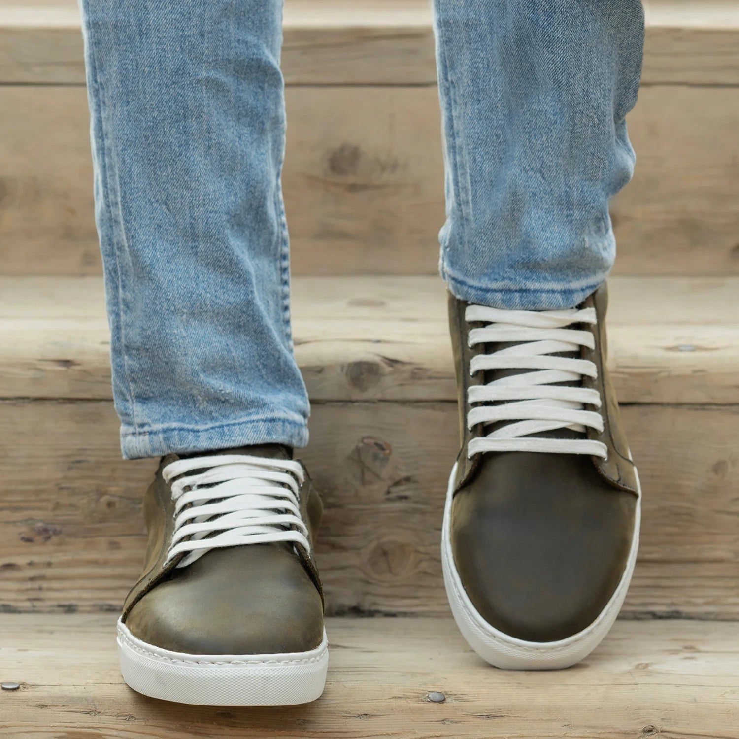 Orlaven Murphy Low Top Olive Pullup Leather Sneakers footwear image 6