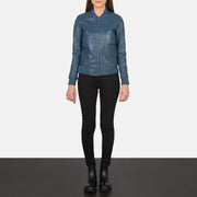 Bliss Blue Leather Bomber Jacket